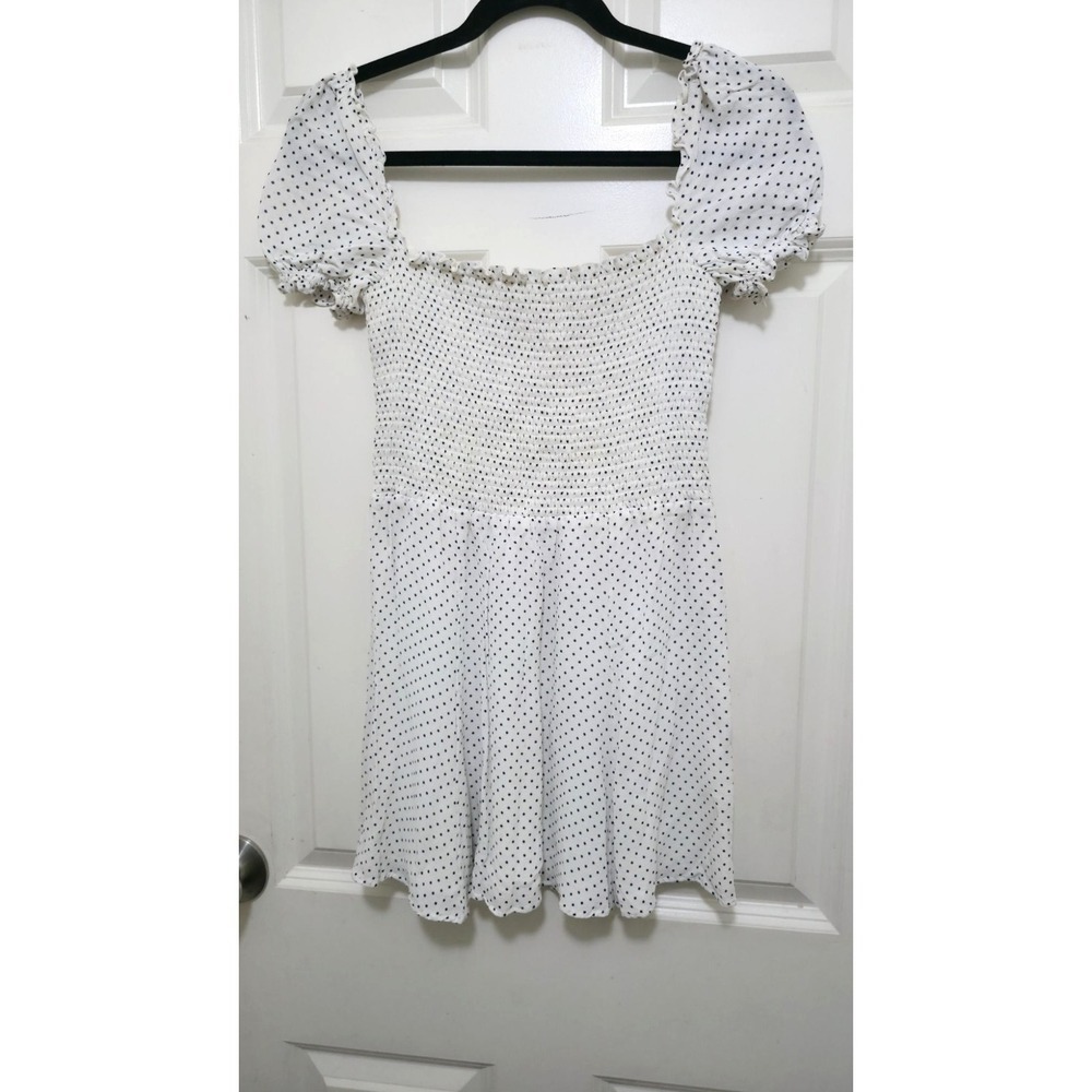 Reformation Women's Polka Dot Smocked Off-Shoulder Mini Dress Puff‎ Sleeves Size